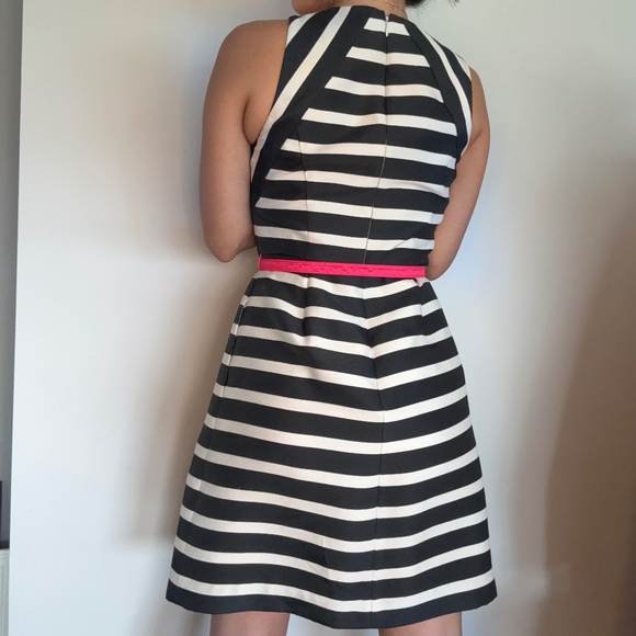Eliza J Navy Striped Dress with Pink Belt - Picture 2 of 2